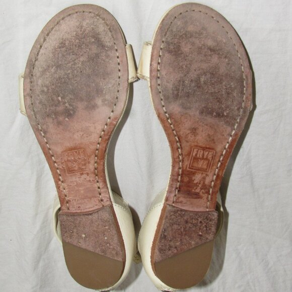 FRYE Carson Ankle Strap Ivory Off White Flat Sandals Open Toe Back Zip Size 7 - Picture 4 of 5
